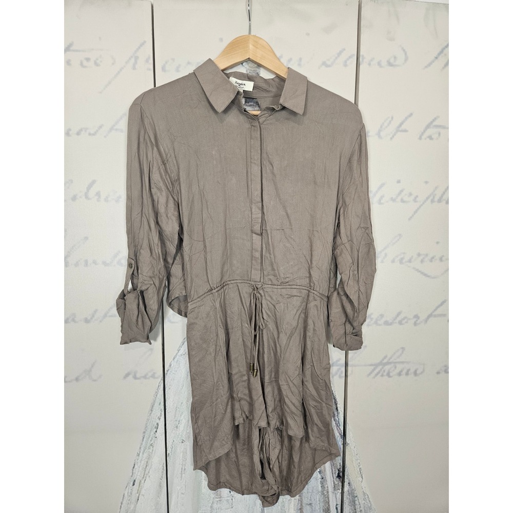 Hayden Los Angeles Taupe Brown Open Back Button Down‎ Romper Womens Medium NWT